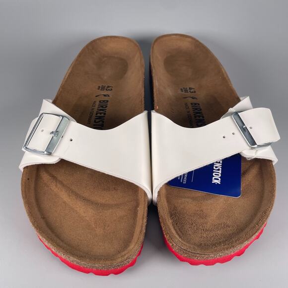 Birkenstock Madrid Men\'s EU 43 US 10 White Patent Leather Slip On Sandals Casual